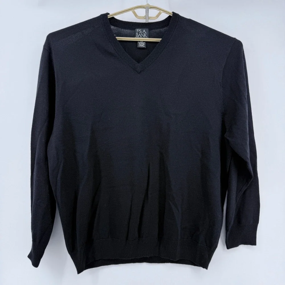 Jos A Bank V Neck Sweater Men XXL Executive Collection Black Merino Wool  Blend‎